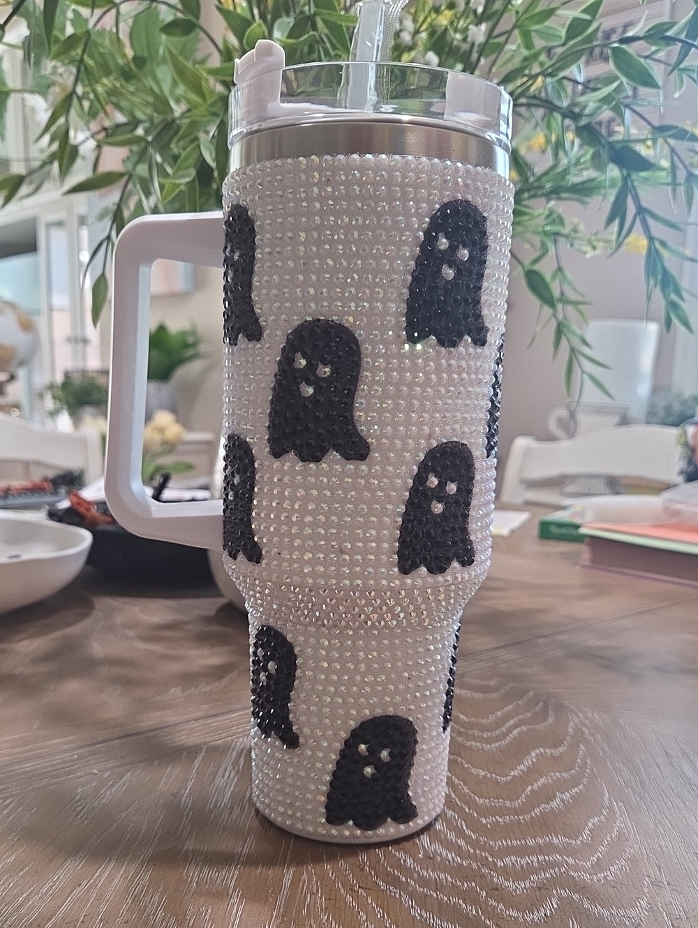 Rhinestone Ghost Tumbler with Handle